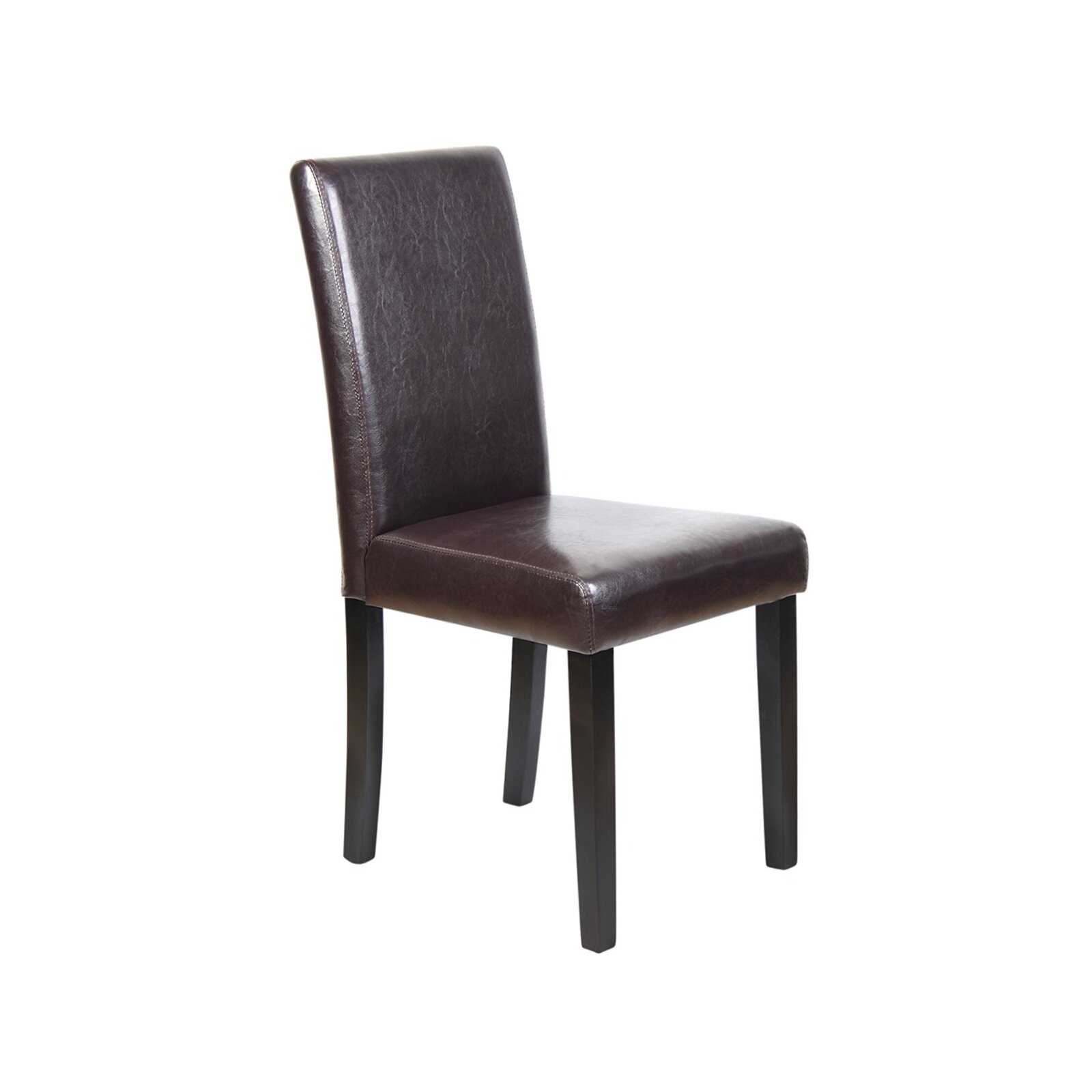 2x Wooden Frame Brown Leatherette Dining Chairs with Solid Pine Legs