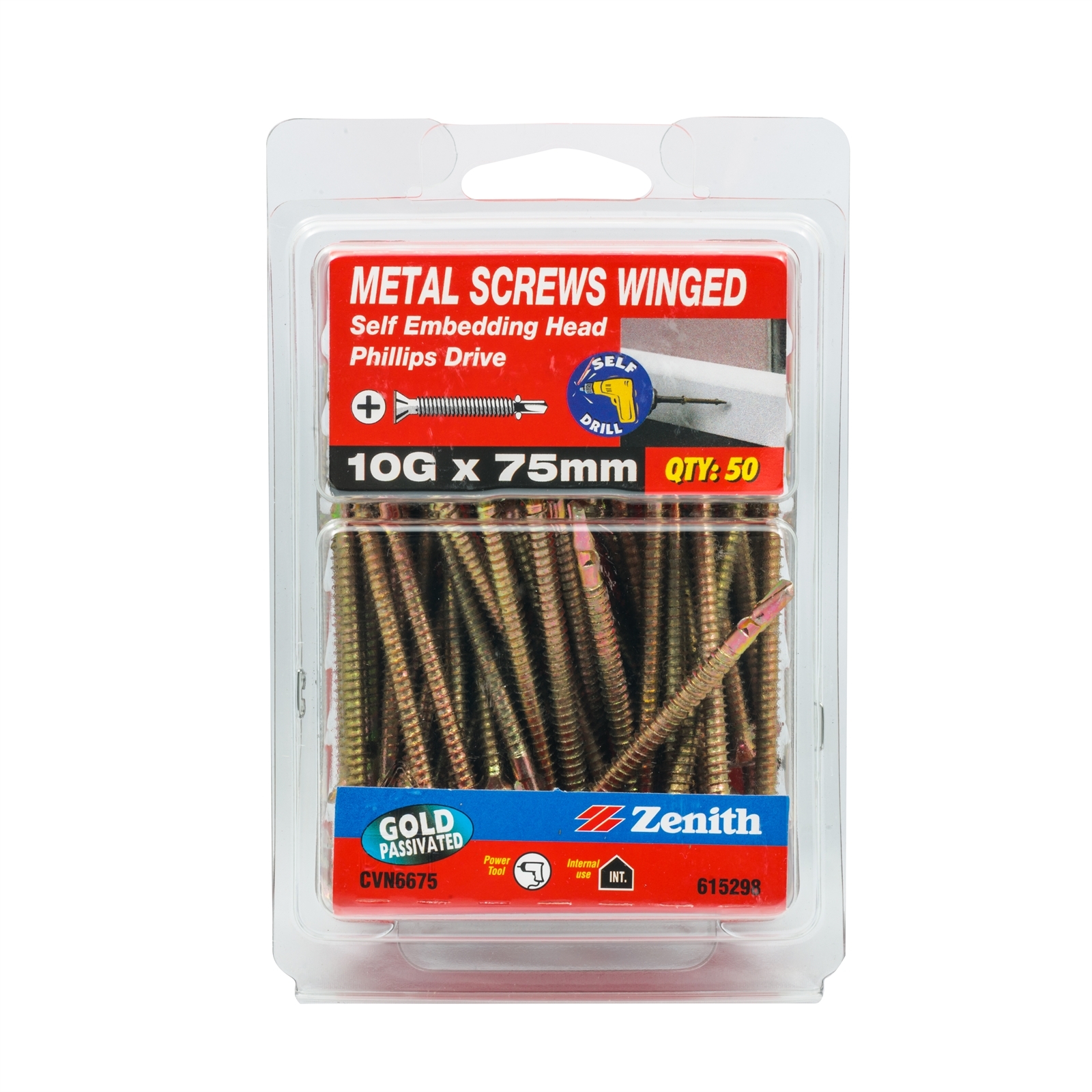 Zenith 10G x 75mm Gold Passivated Self Embedding Head Metal Screws