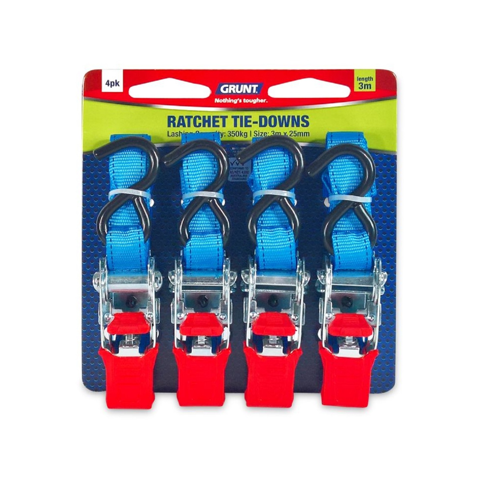 Grunt 25mm x 3m Ratchet Tie Down Straps 4 Pack Bunnings Australia