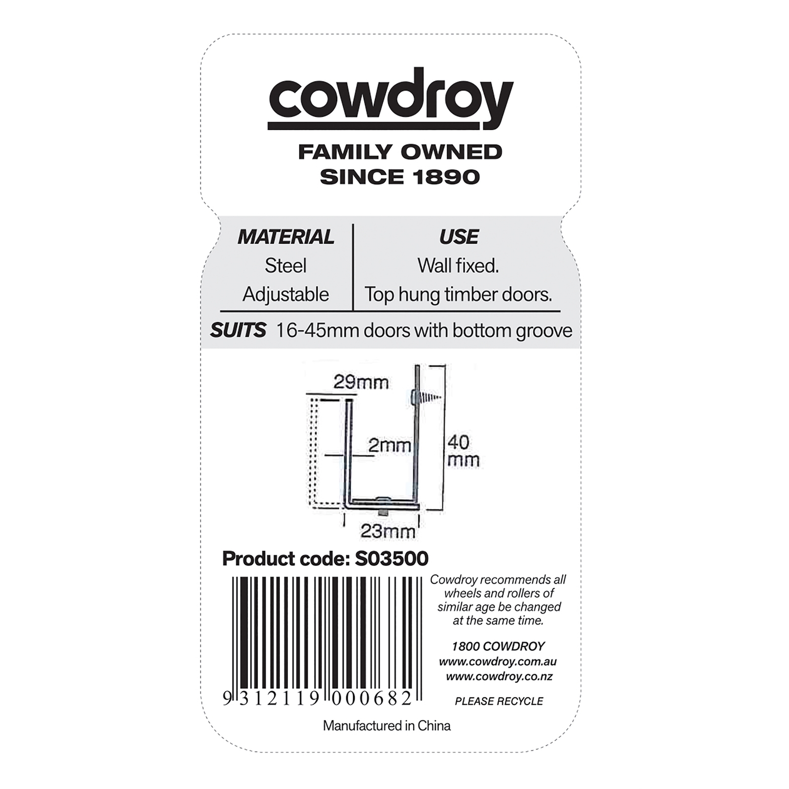 Cowdroy® Sliding Door Track Guide Accessory Bunnings Australia