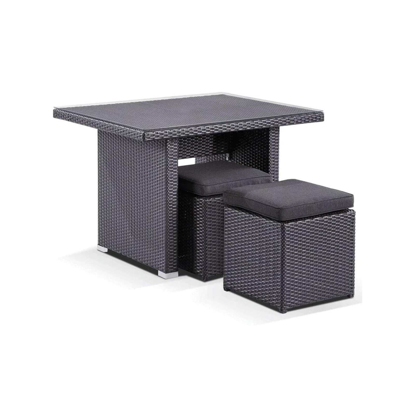 Outdoor Wicker Dining Coffee Table With 2 Stowaway Ottomans Bunnings
