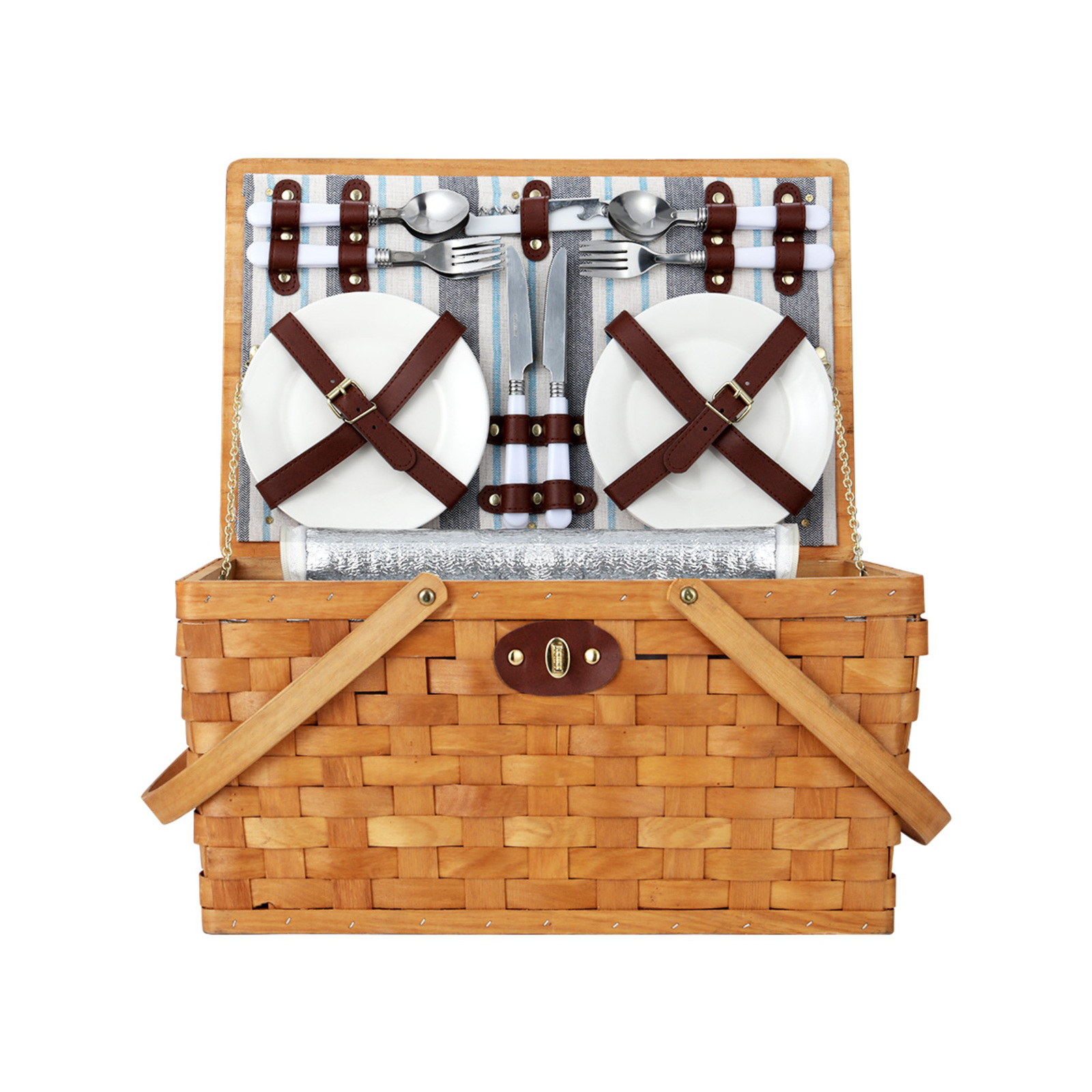 Alfresco Picnic Basket Set Wooden Cooler Bag 4 Perso Bunnings Australia