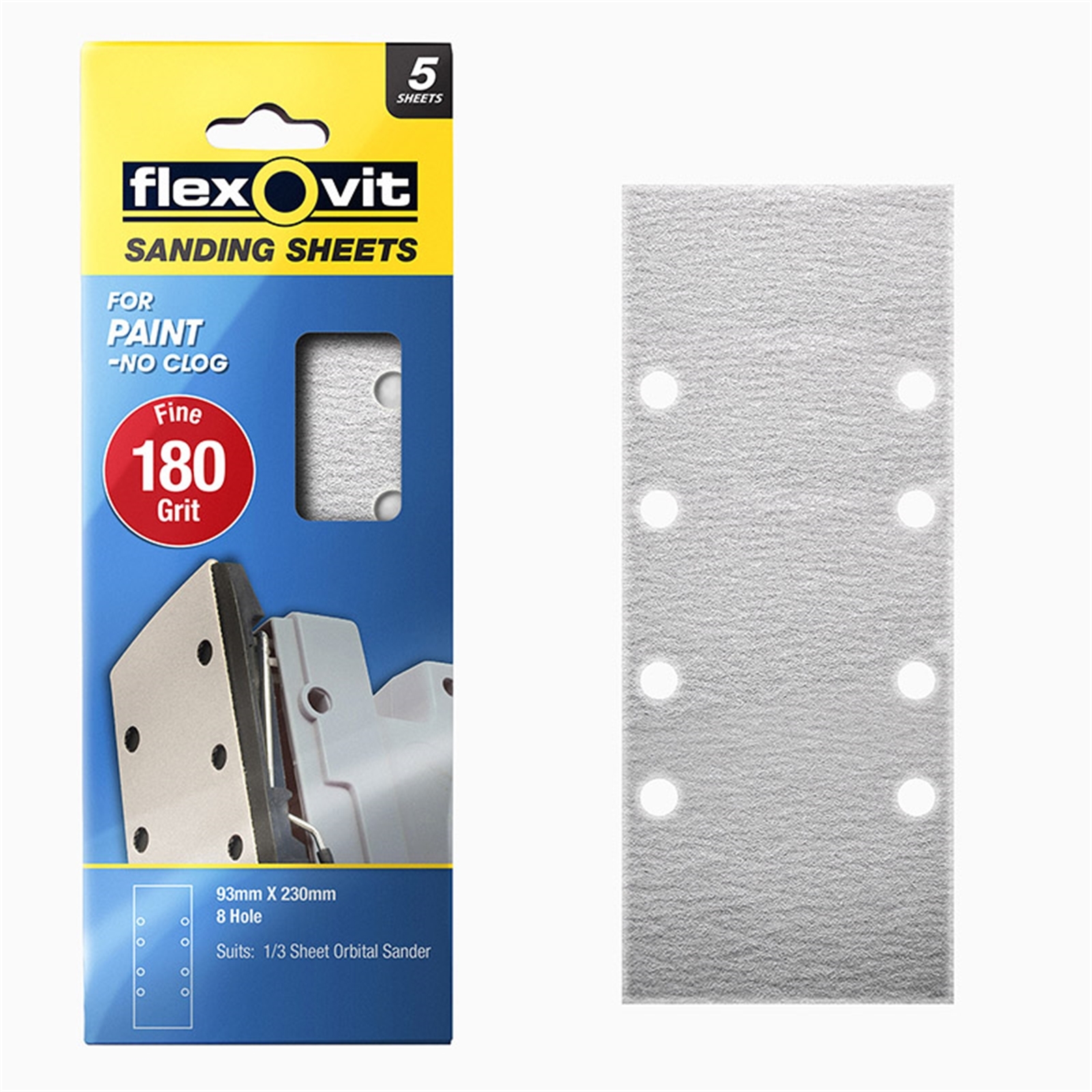 Flexovit 180 Grit Painted Surface 1 / 3 Sheet Orbital Sanding Sheet 5