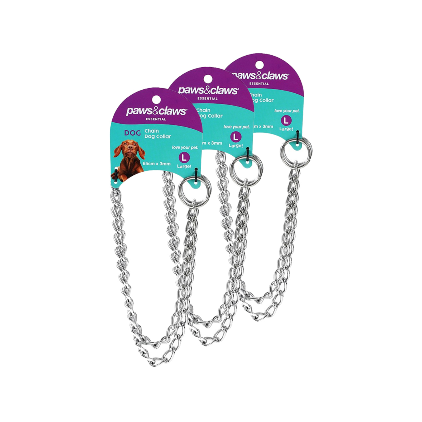 3PK Paws & Claws 65cm Chain Neck Dog Collar/Choker L Bunnings Australia