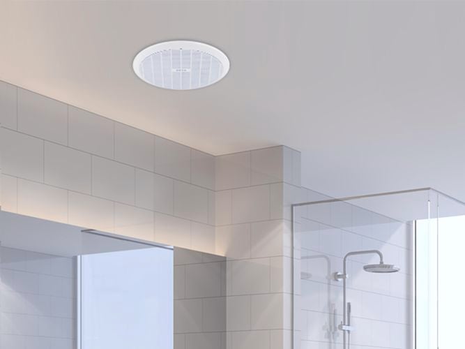 250mm Ball bearing ceiling exhaust fan hung on a bathroom ceiling.