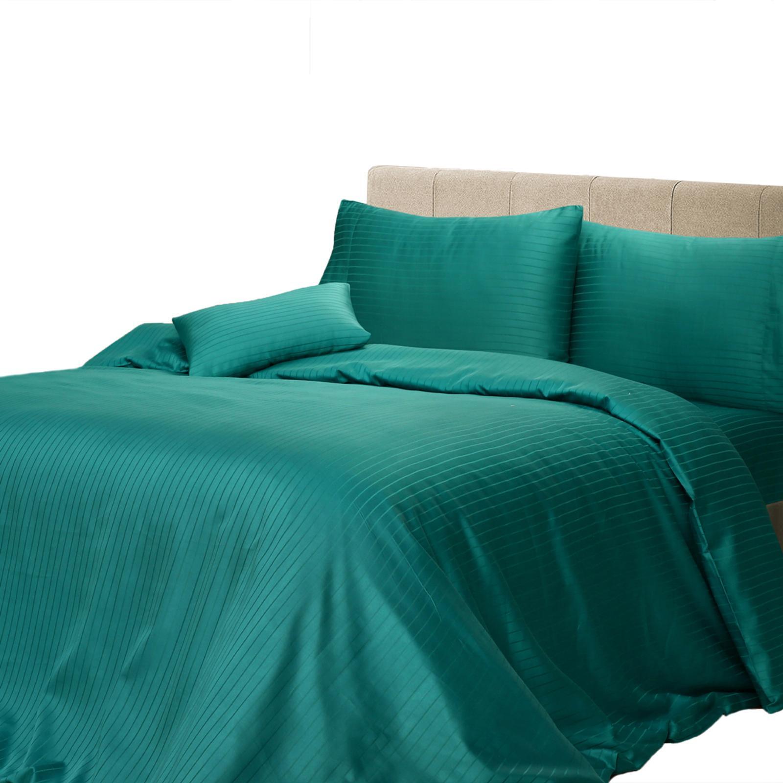 1000TC 6Pcs Stripe Quilt Cover Teal Queen Bunnings Australia