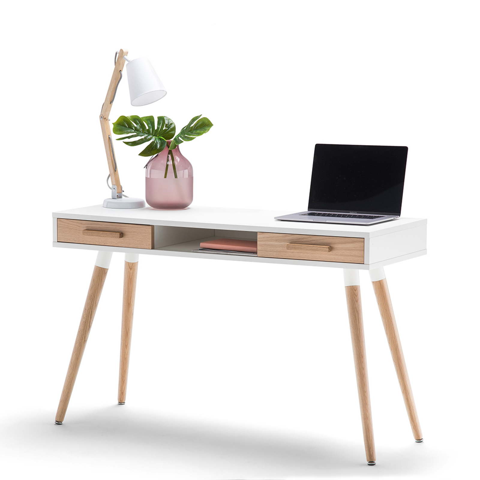 Myst Oak & White 2 Drawer Writing Desk - Bunnings Australia