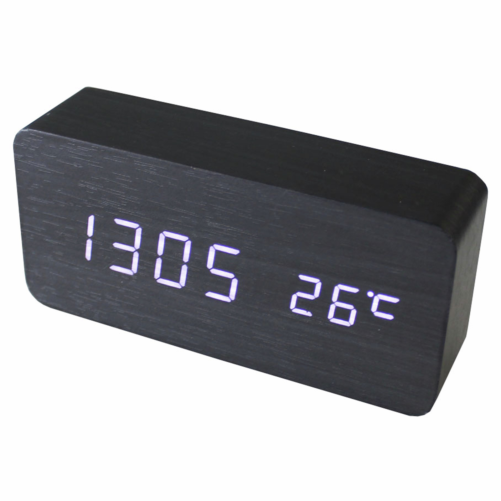 TODO Digital Clock White LED 3 Alarm + Temperature Display Black