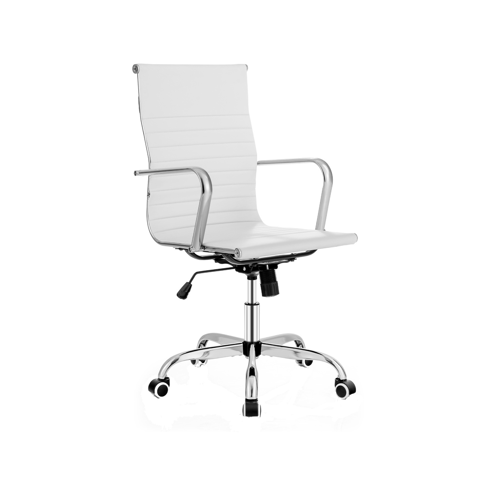 Costway High Back Swivel Office Ergonomic Chair PU Leather, White ...