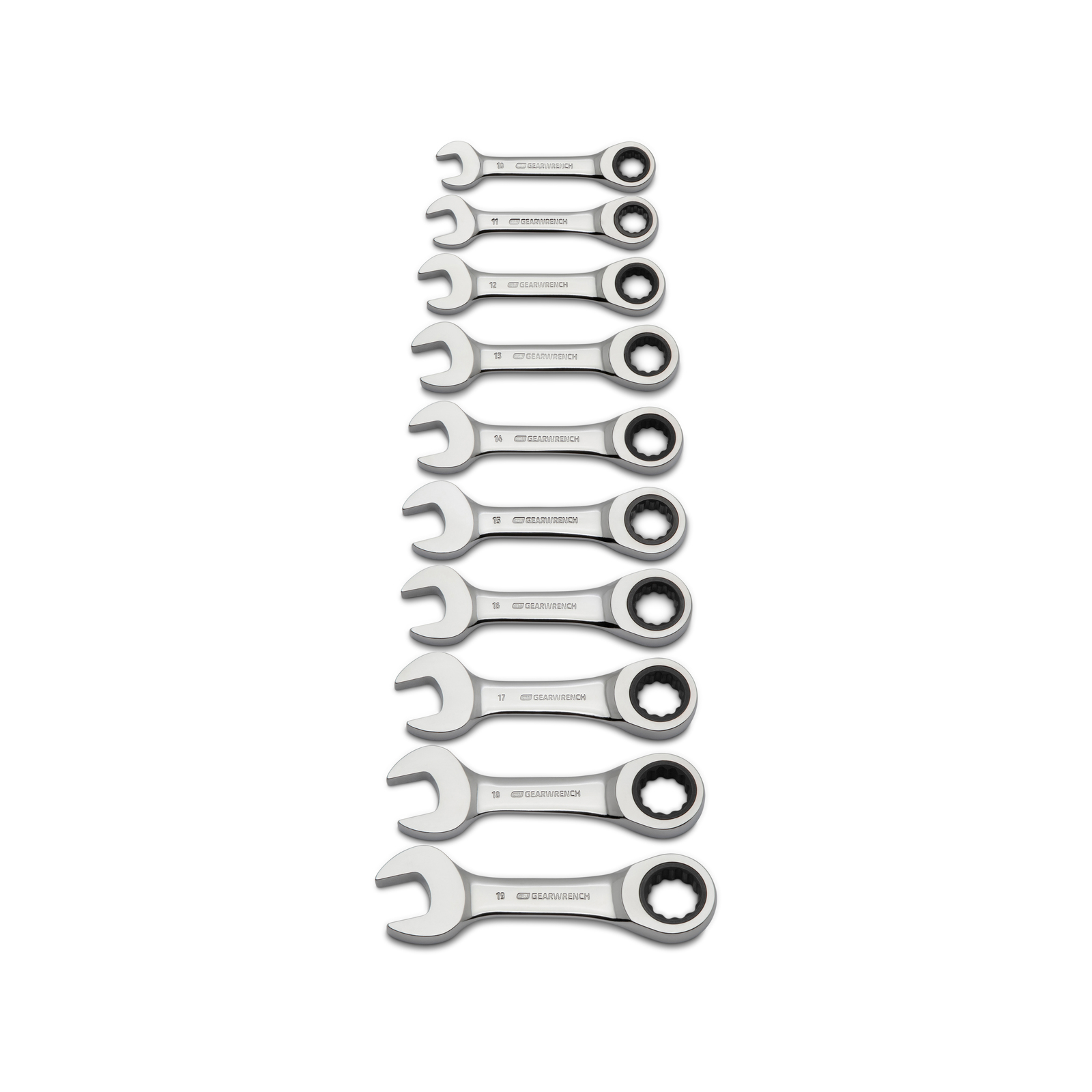 GEARWRENCH 10 Pc. 72Tooth 12 Point Stubby Ratcheting Combination