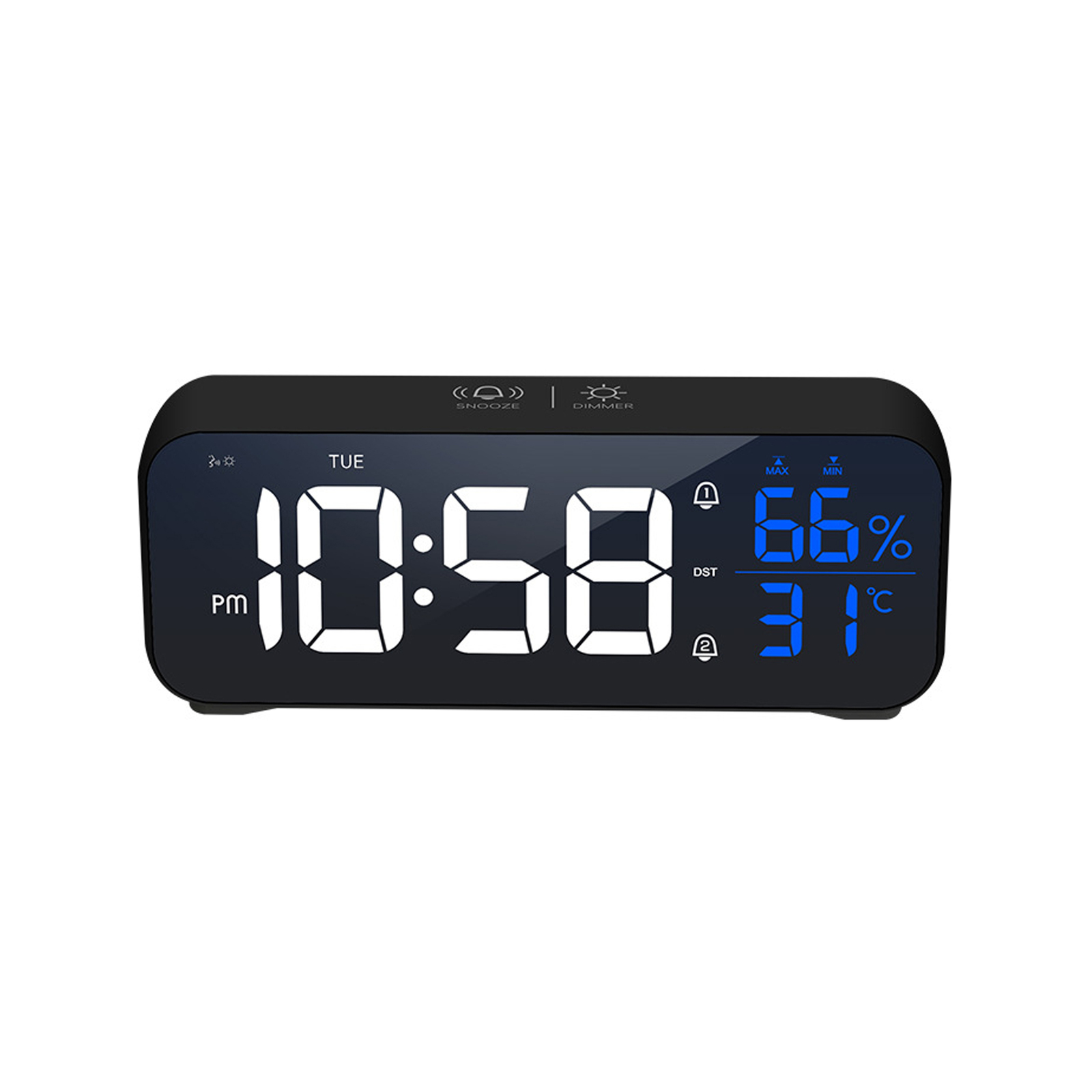 TODO Digital Alarm Clock Large Display USB Rechargeable Black