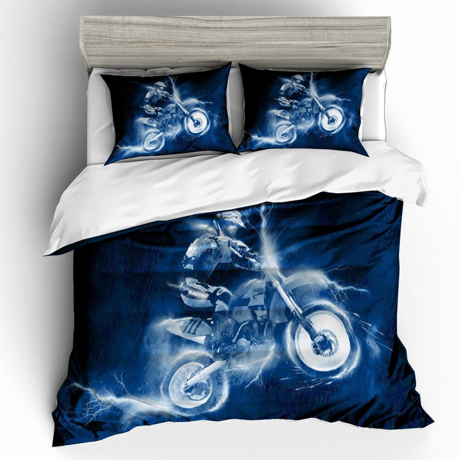 3D Blue Motor Motorcycle Quilt Cover Set Bedding Set Pillowcases