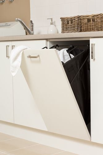 Laundry basket attached to cabinet door