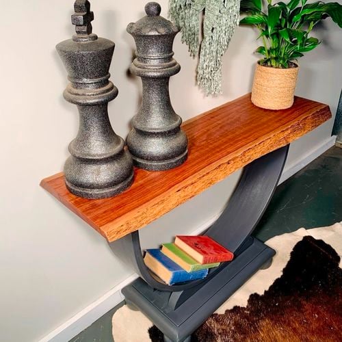 Repurposed
  as a unique side table - Chalked Ultra Matt Paint Charcoal.