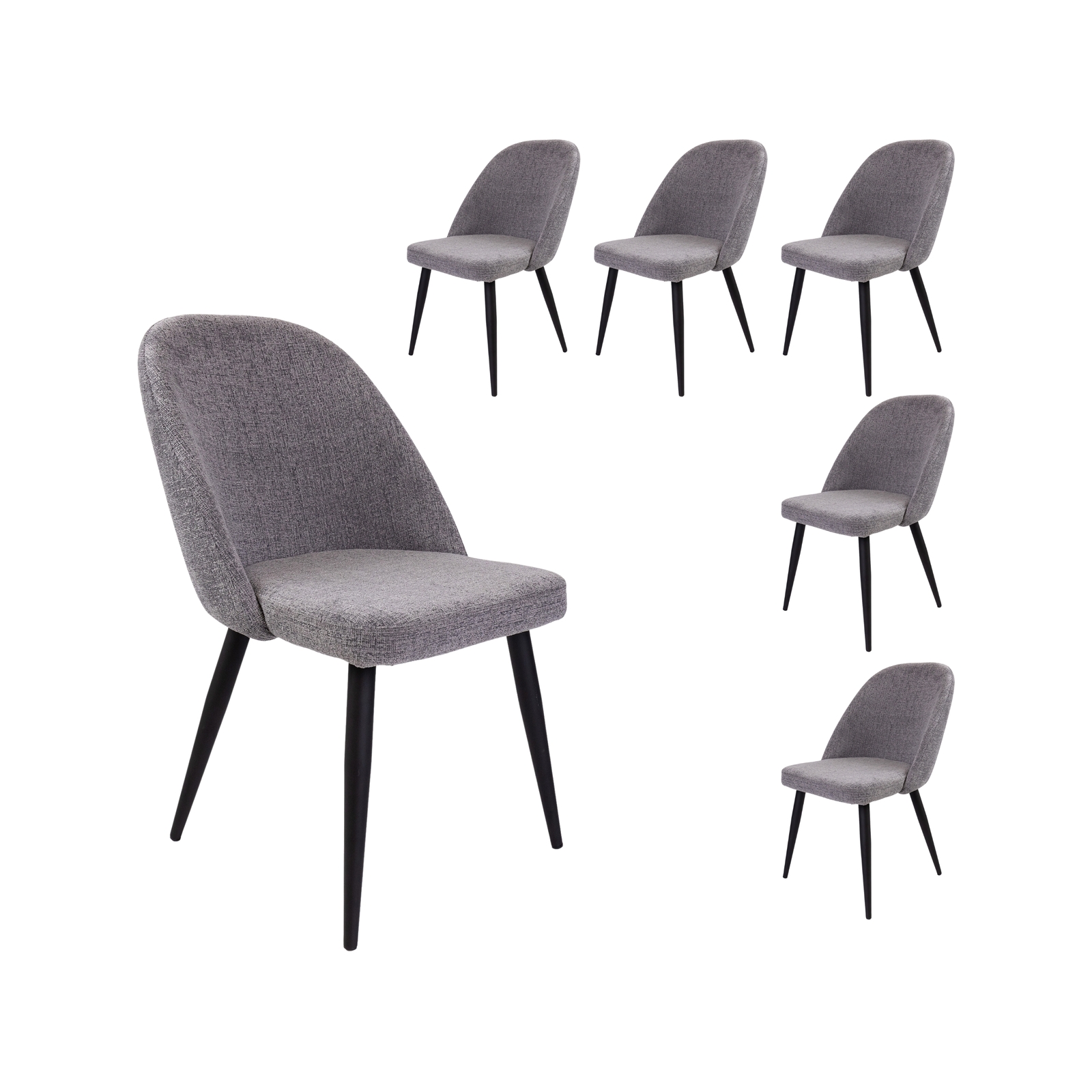 Erin Dining Chair Set of 6 Fabric Seat with Metal Frame Fog