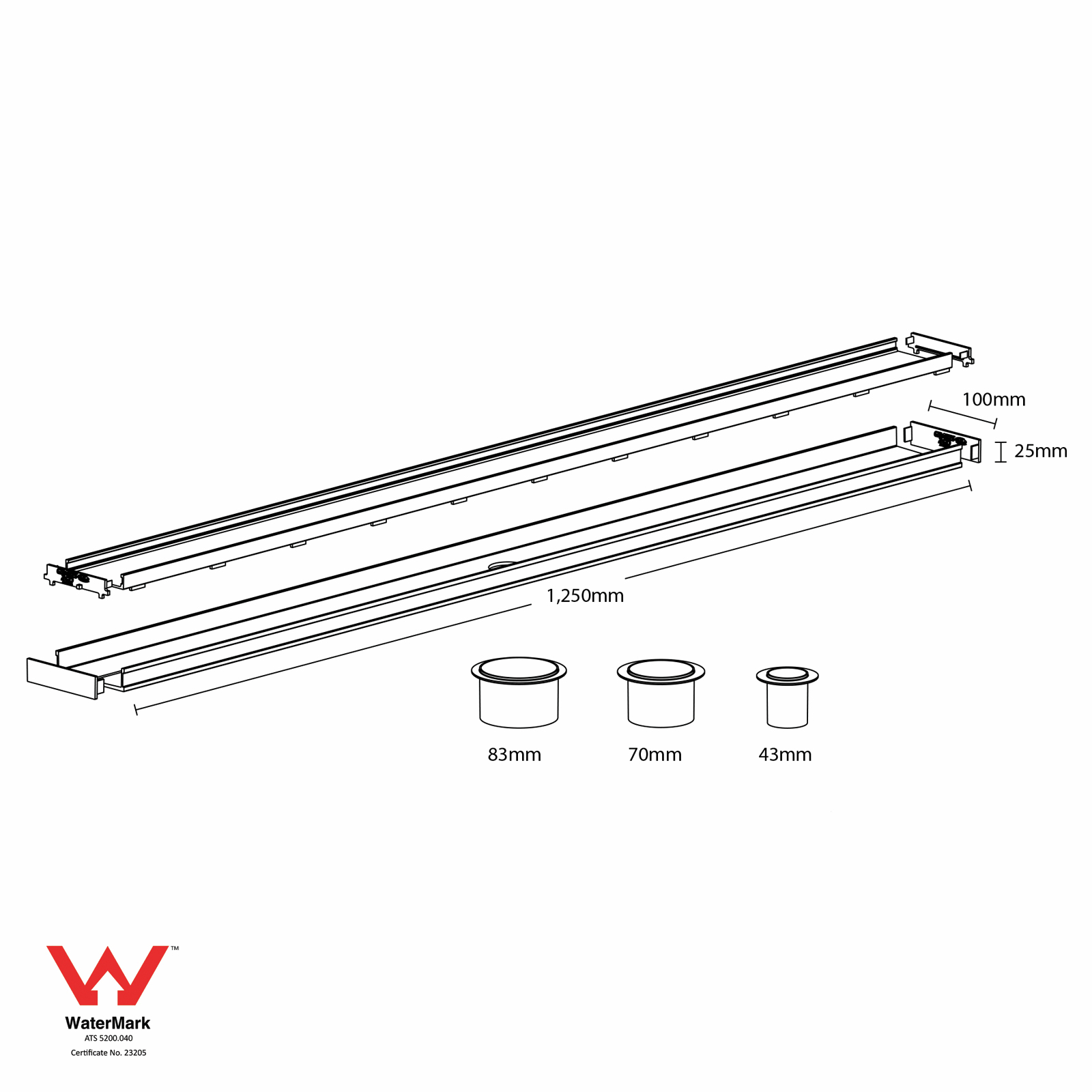 Grates 2 Go 1250mm Grey Tile Insert Shower Grate Modular Kit Bunnings