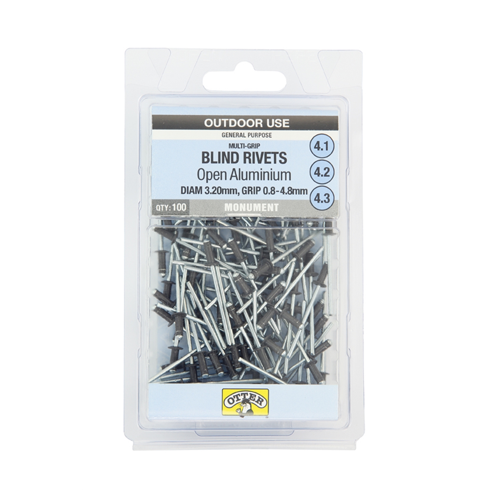 Otter 3.2 x 0.84.8mm Monument® MultiGrip Open Aluminium Blind Rivets
