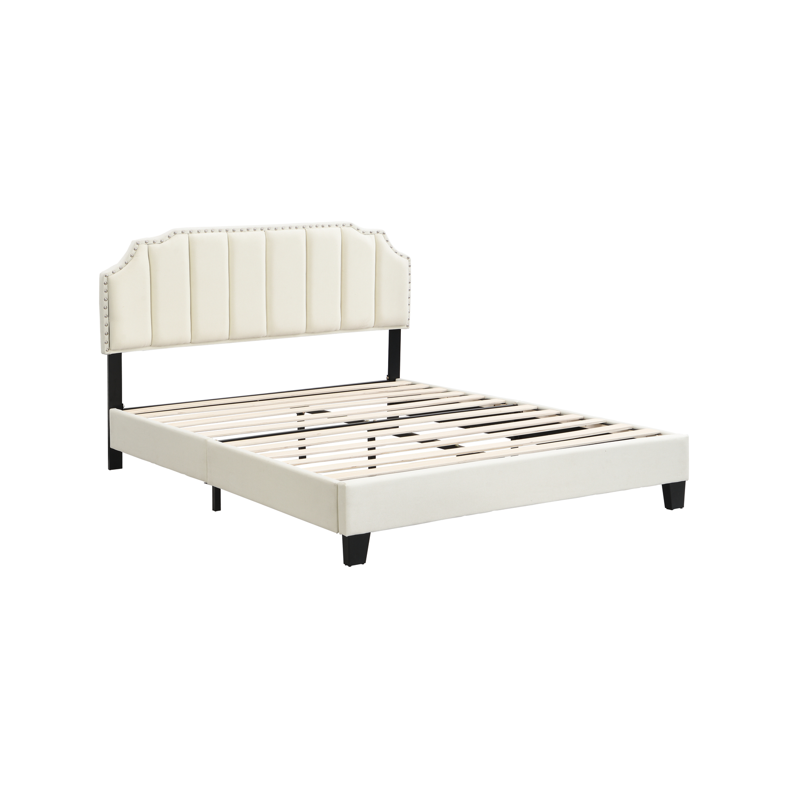 IHOMDEC Upholstered Linen Look Double Bed Frame BEF07 Beige - Bunnings ...