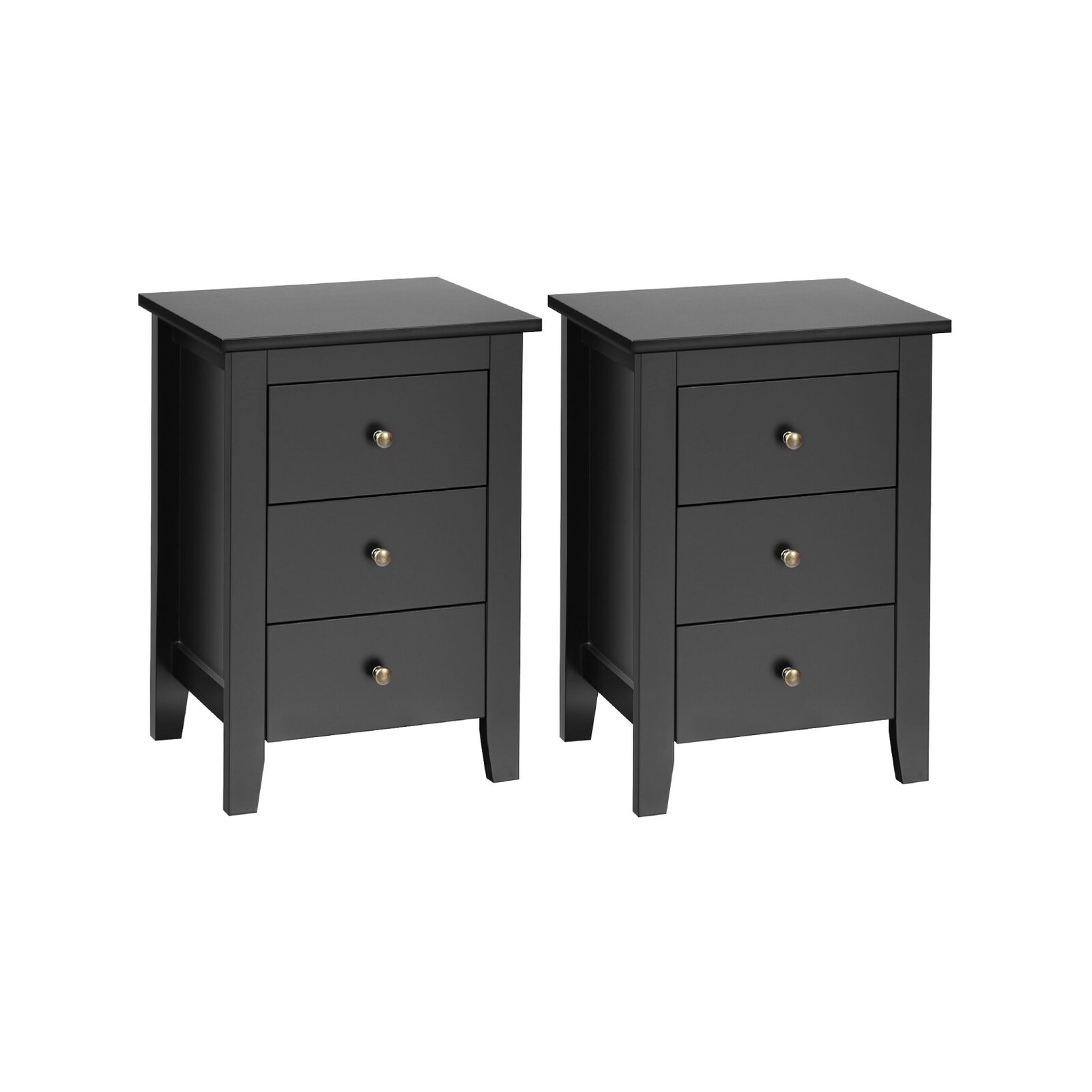 Costway 2x Bedside Tables Wood Storage w/3 Drawers Black - Bunnings ...