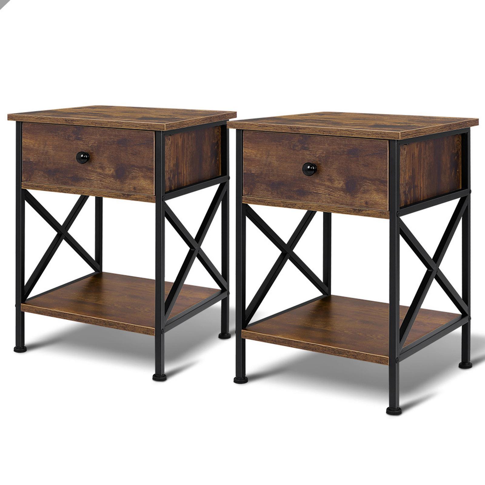 ALFORDSON 2x Bedside Table Industrial Oak - Bunnings Australia