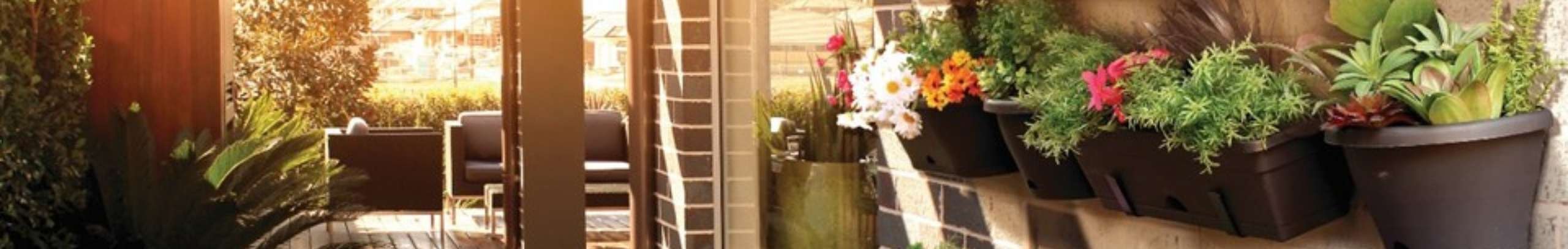 Garden up in the backyard with plants being watered in the system 