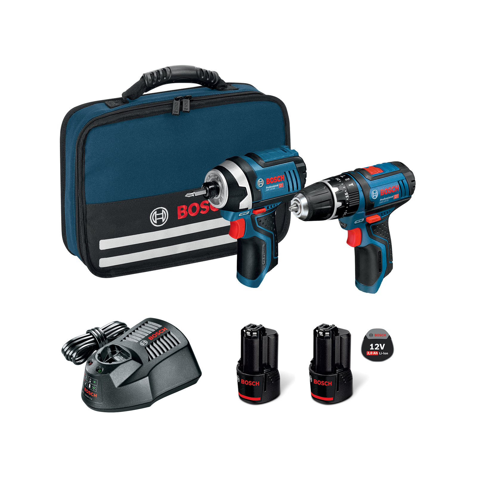Bosch Blue 12V 2 Piece 2 x 2.0AH Hammer Drill Combo Kit Bunnings New