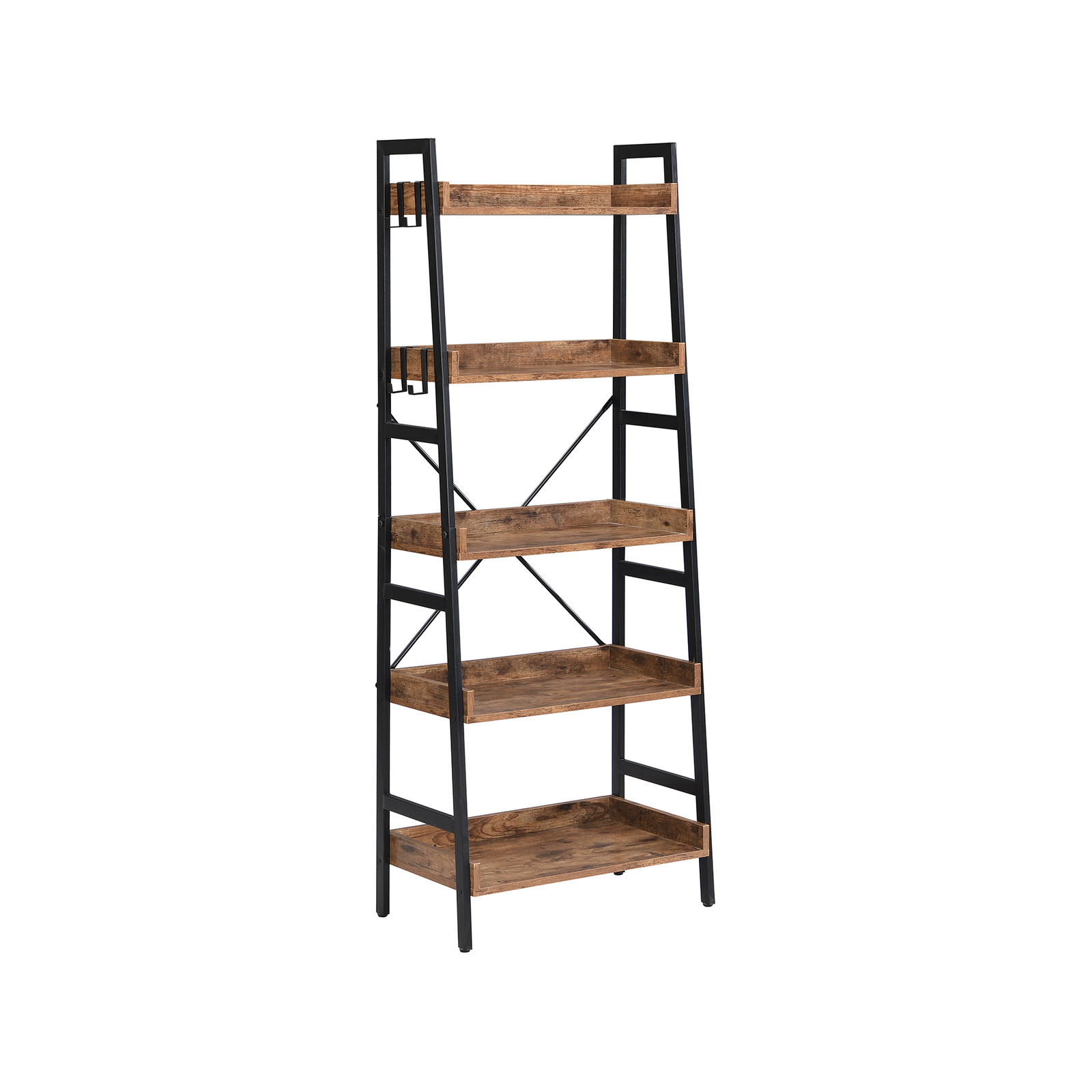 HOMFURN Ladder Bookshelf with 4 Hooks, 5 Tier Ladder Bookcases, Free