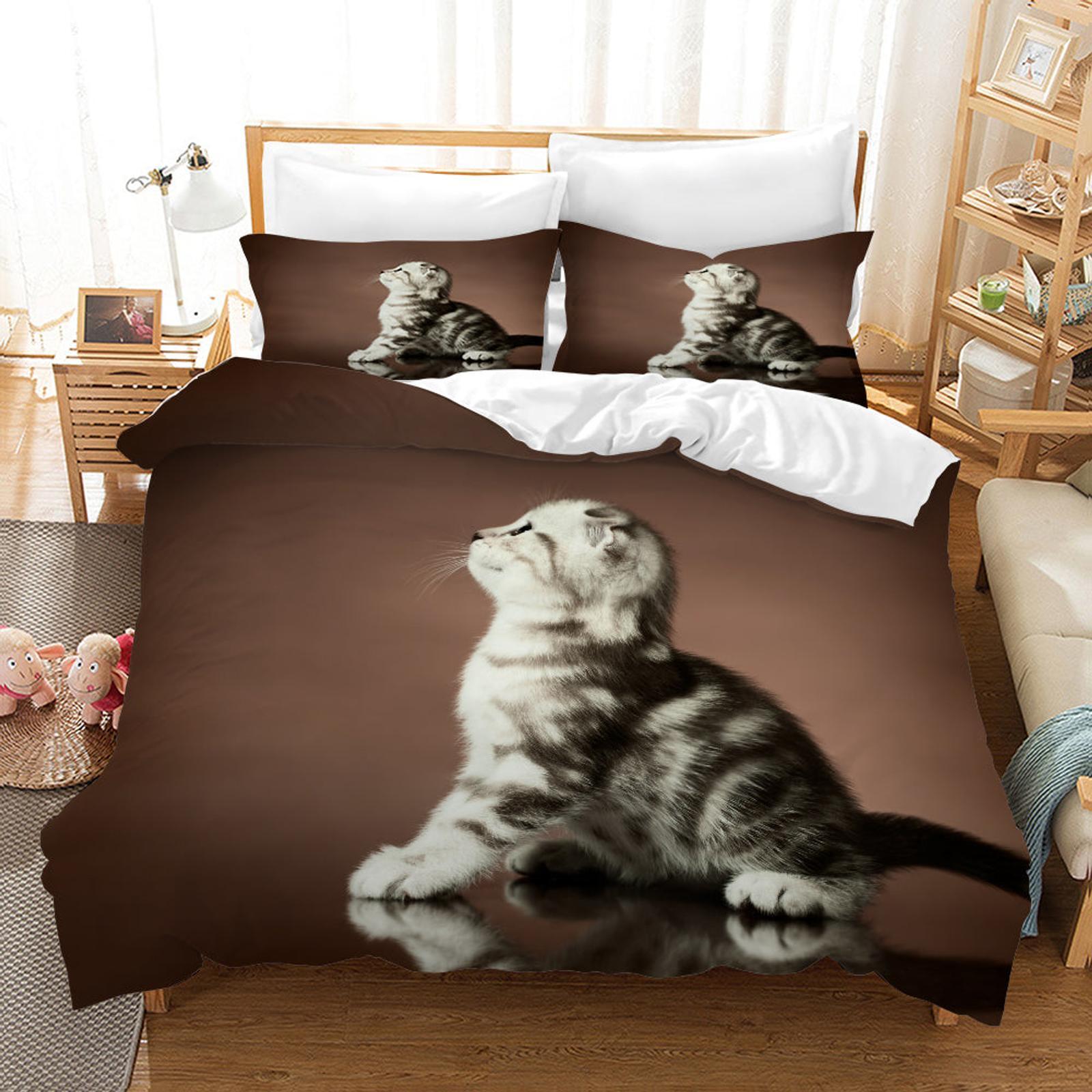 3D Cat Kitty Quilt Cover Set Bedding Set Pillowcases 25 - Bunnings ...