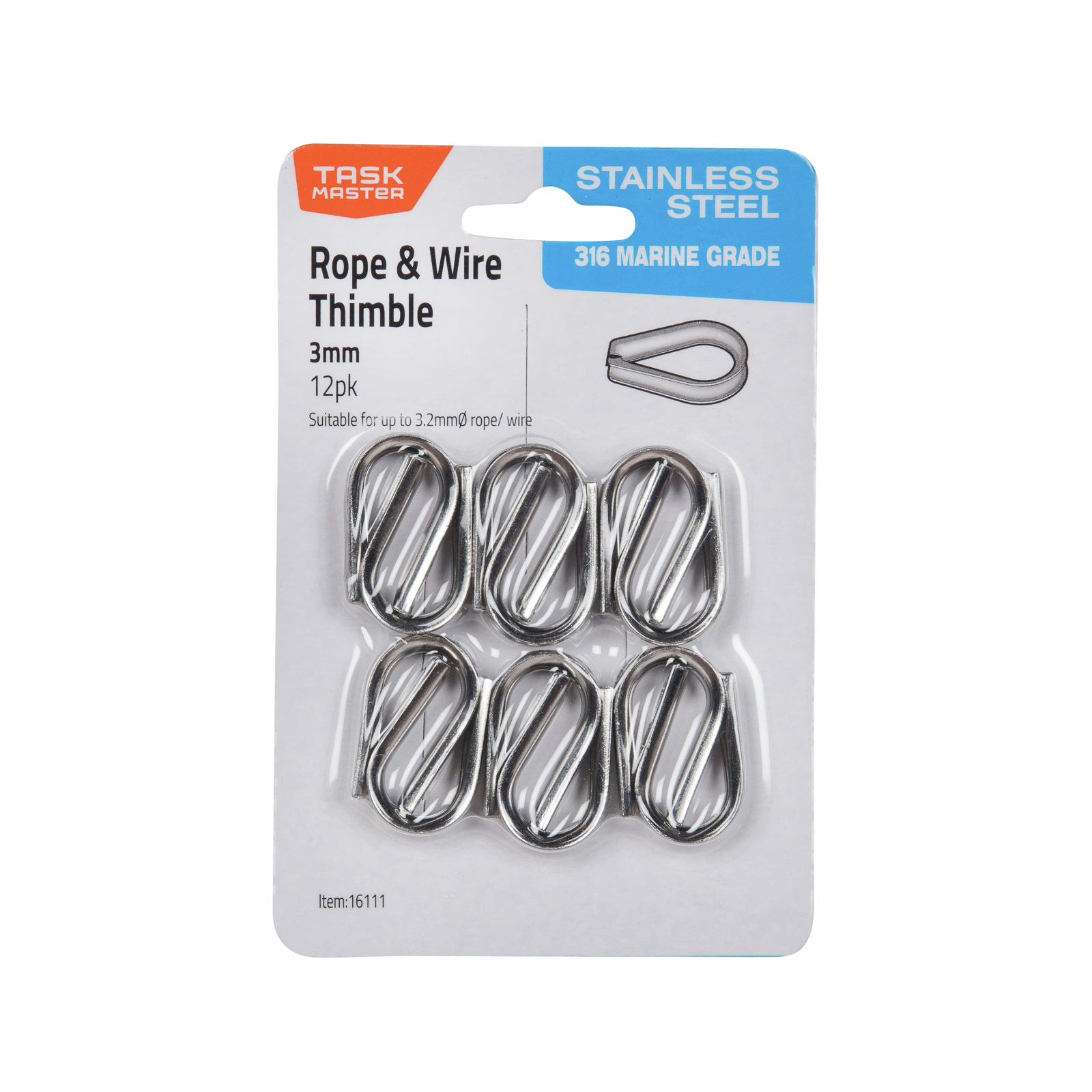 Taskmaster 3mm 316 Stainless Steel Rope Thimble 12 Pack Bunnings Australia