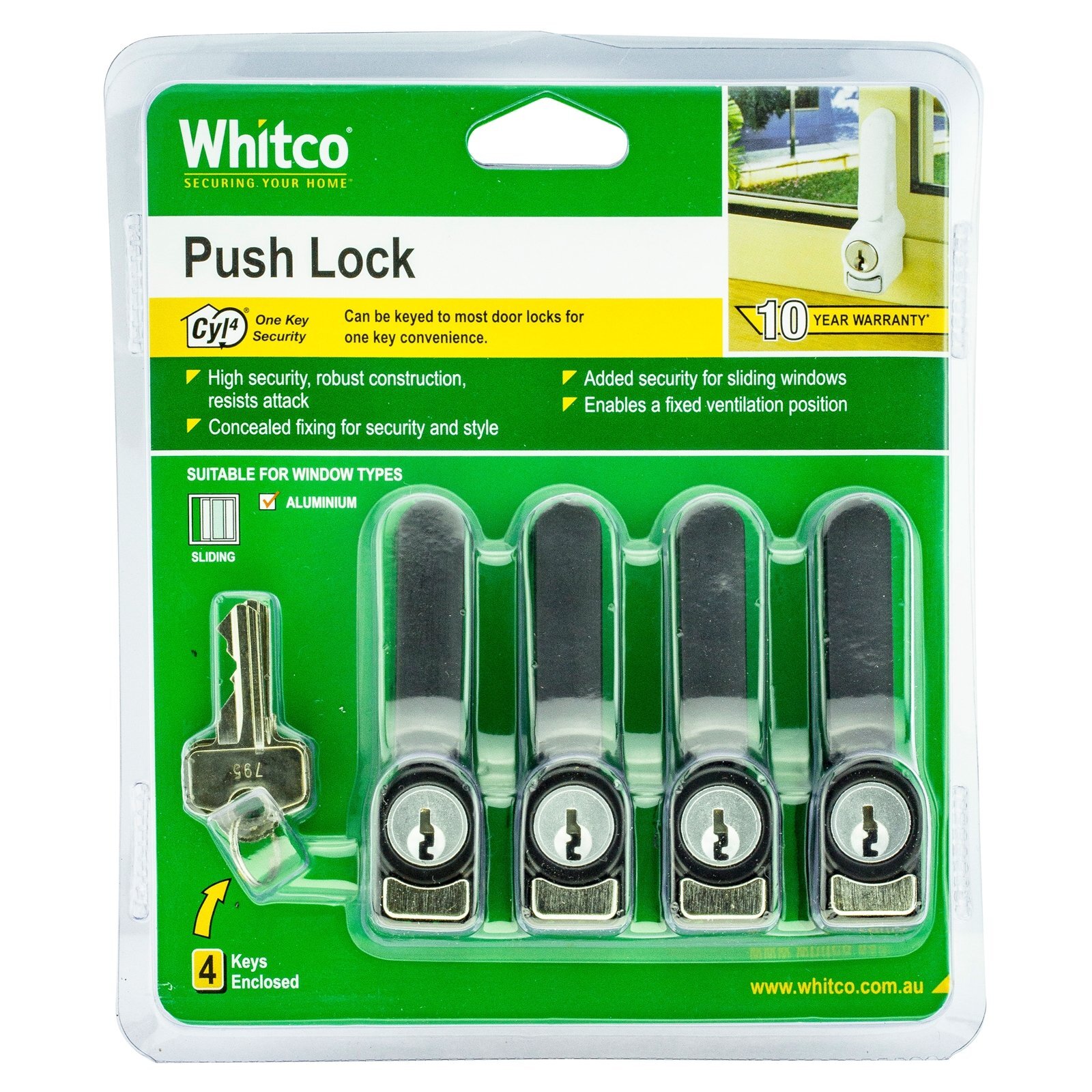 Whitco 4 Pack Sliding Window Push Lock Black Bunnings Australia