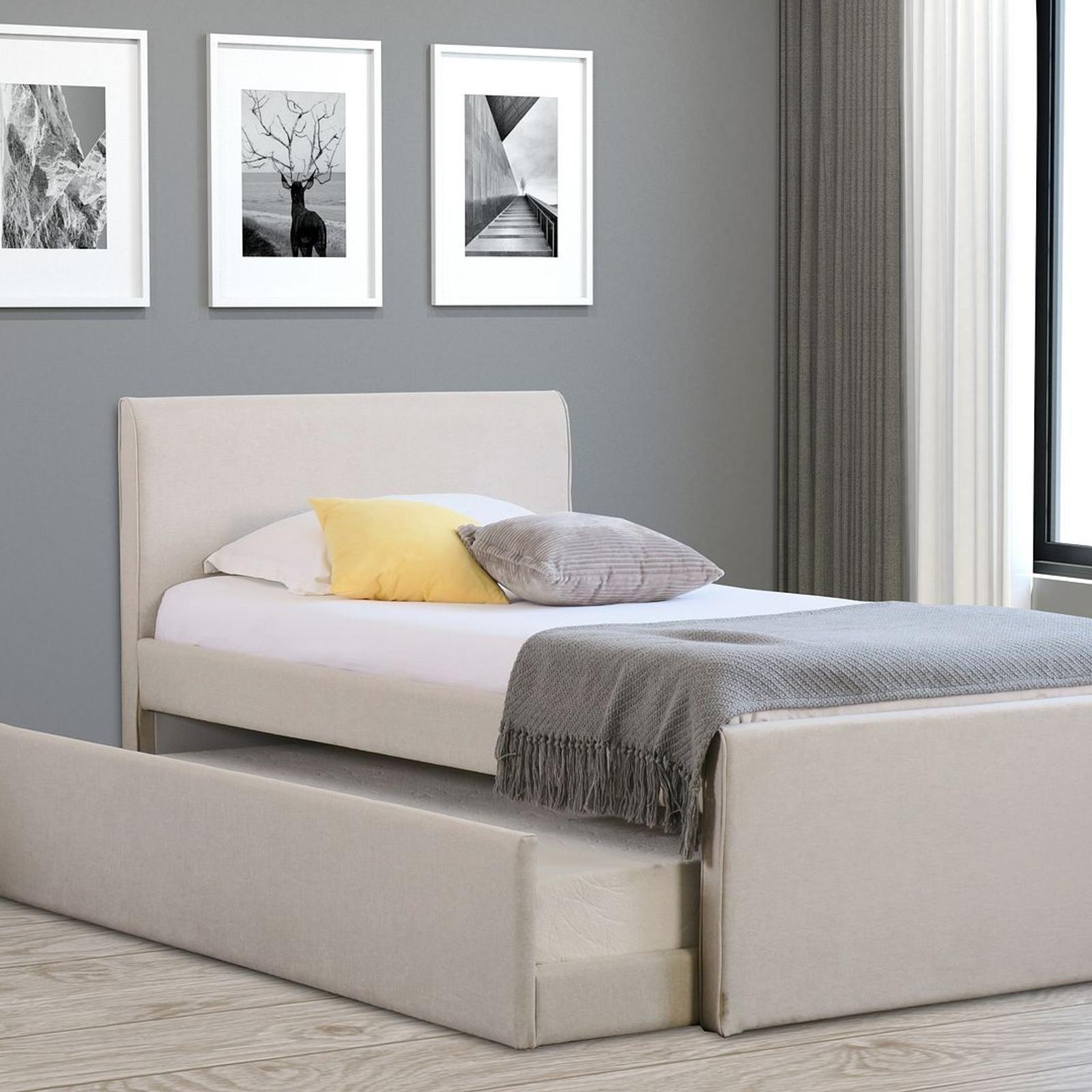 Istyle Selina King Single Trundle Storage Bed Frame Fabric White Oak ...