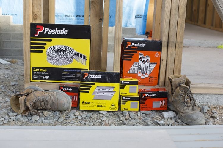 Boxes of various types of nails on a worksite