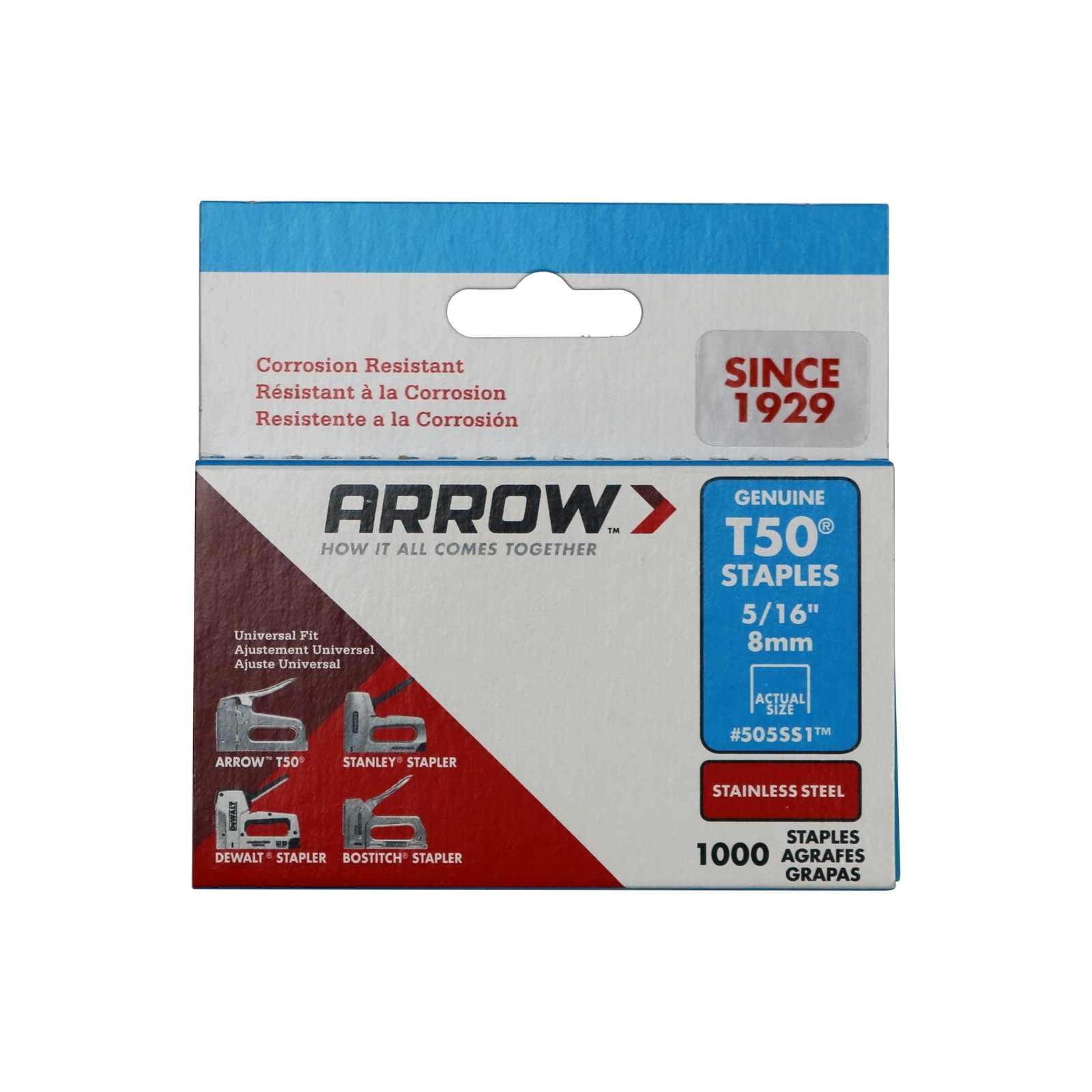 Arrow 8mm 5/16" Stainless Steel Staples - 1000 Pack