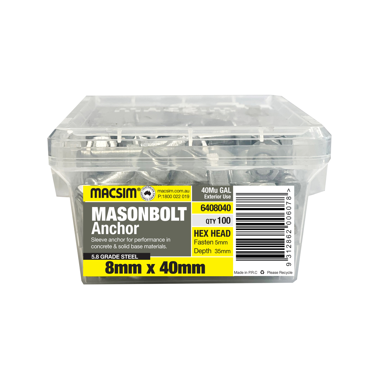 Macsim 8 x 40mm Sleeve Anchor Galvanised Pack 100 Bunnings Australia