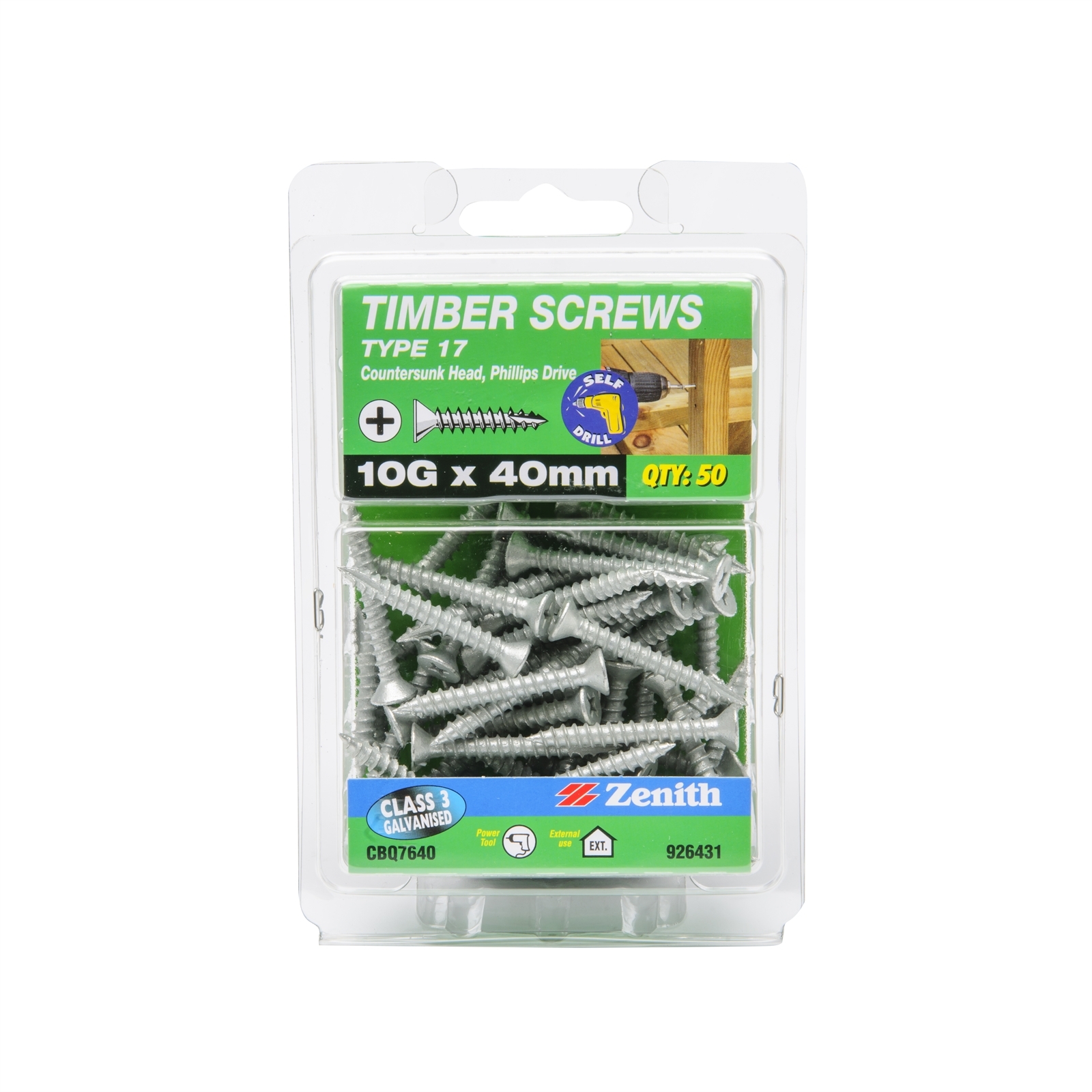 Zenith 10G x 40mm Galvanised Type 17 Countersunk Head Timber Screws ...