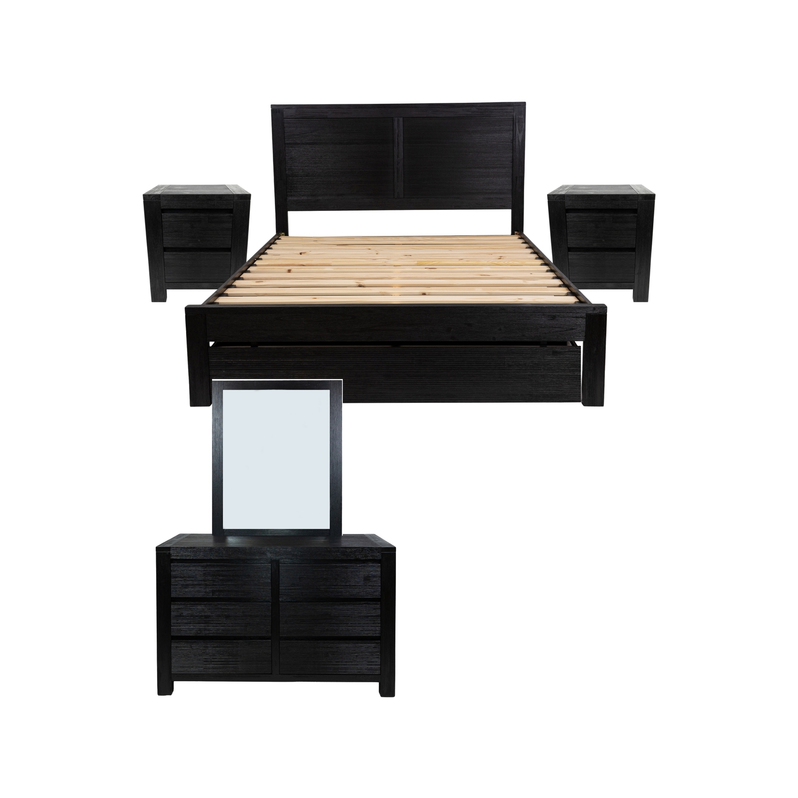Tofino 5pc King Bed Suite Bedside Dresser Bedroom Furniture Package Black Bunnings Australia