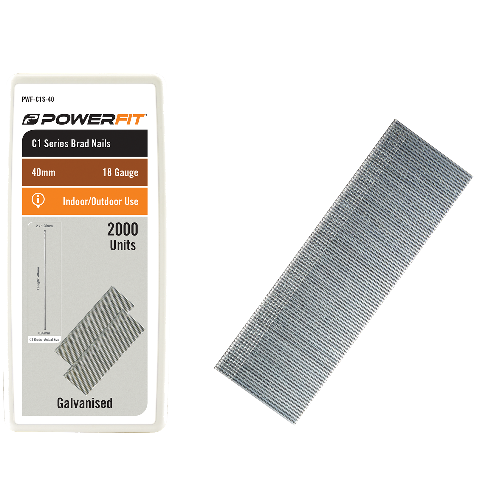 PowerFit 40mm C1 Series Brad Nails 2000 Pack Bunnings Australia