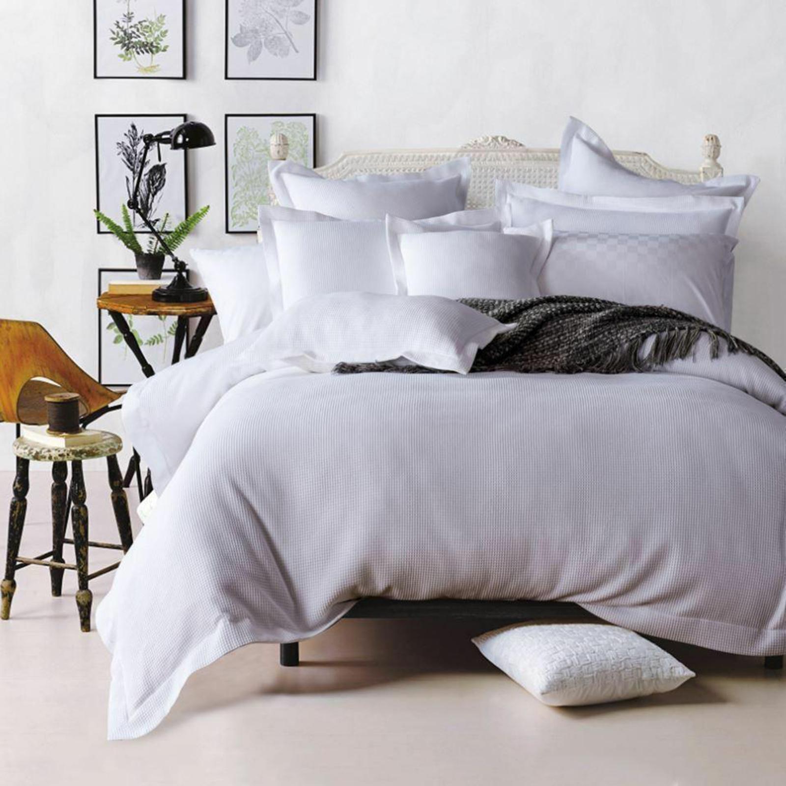 CottonMore 100 Premium Cotton White Waffle Quilt Cover Set 5cm