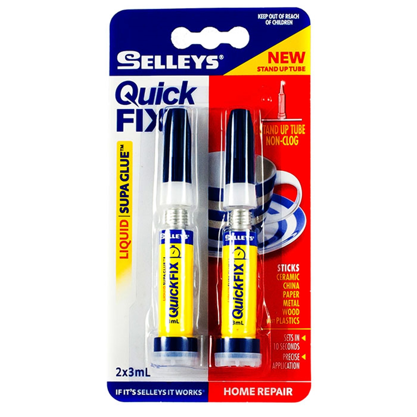 Selleys Quick Fix 3ml Liquid Supa Glue Stand Up Tube 2 Pack