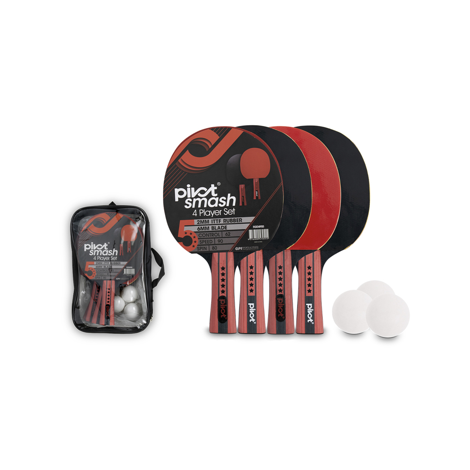 Pivot Smash 5 Star 4 Player Table Tennis Set w/ 4 Bats/3 Balls