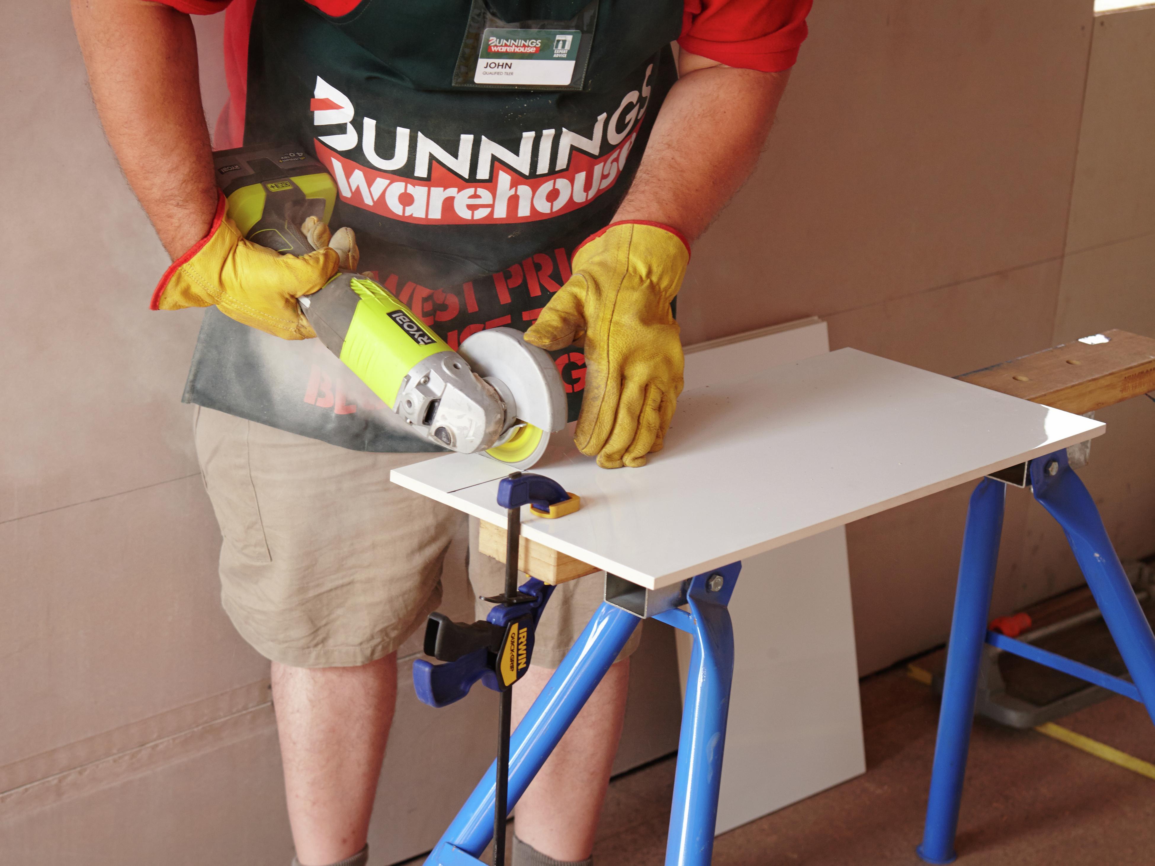 Using a grinder to store cut tile