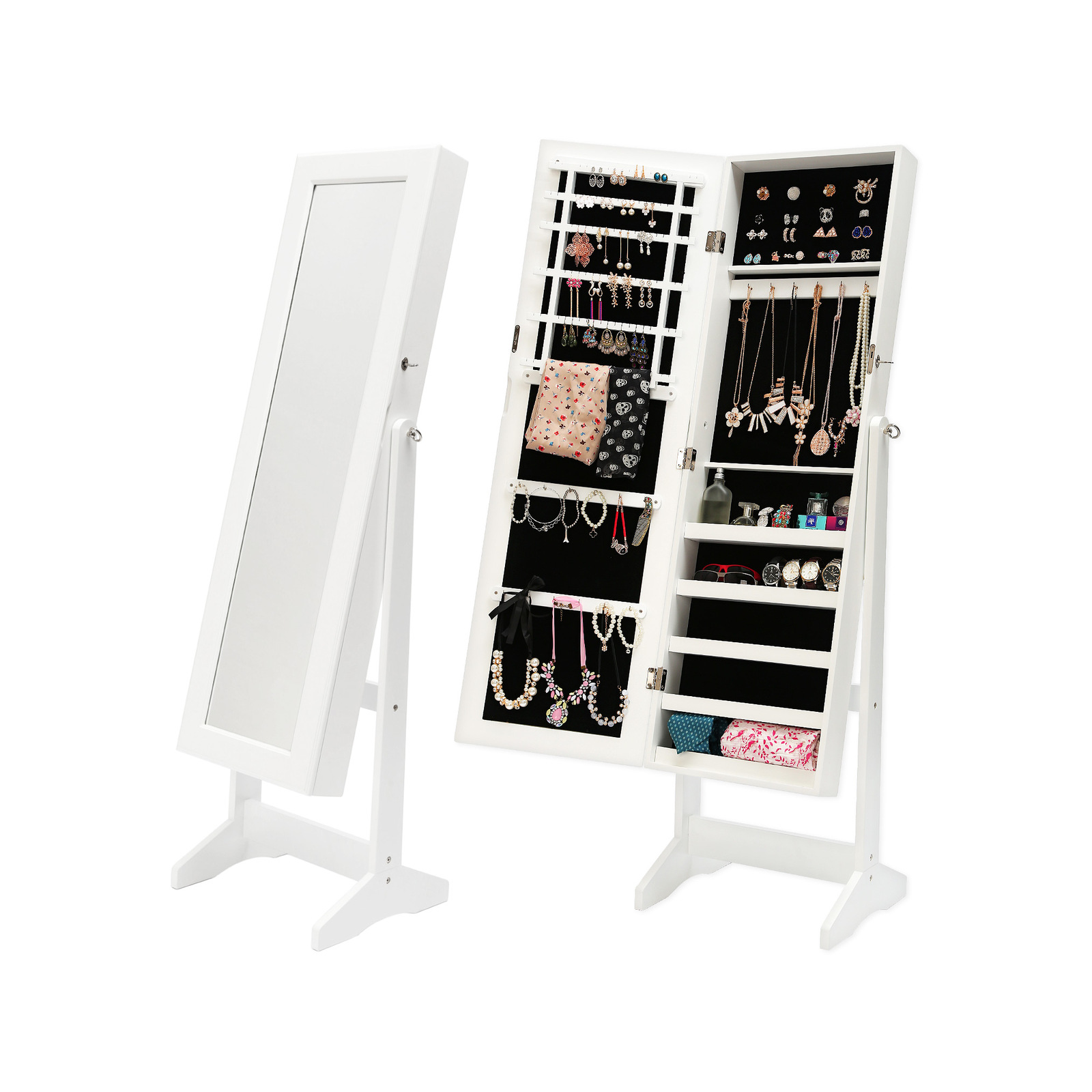 La Bella 146cm White Mirror Jewellery Cabinet Storage Organiser LUVO ...