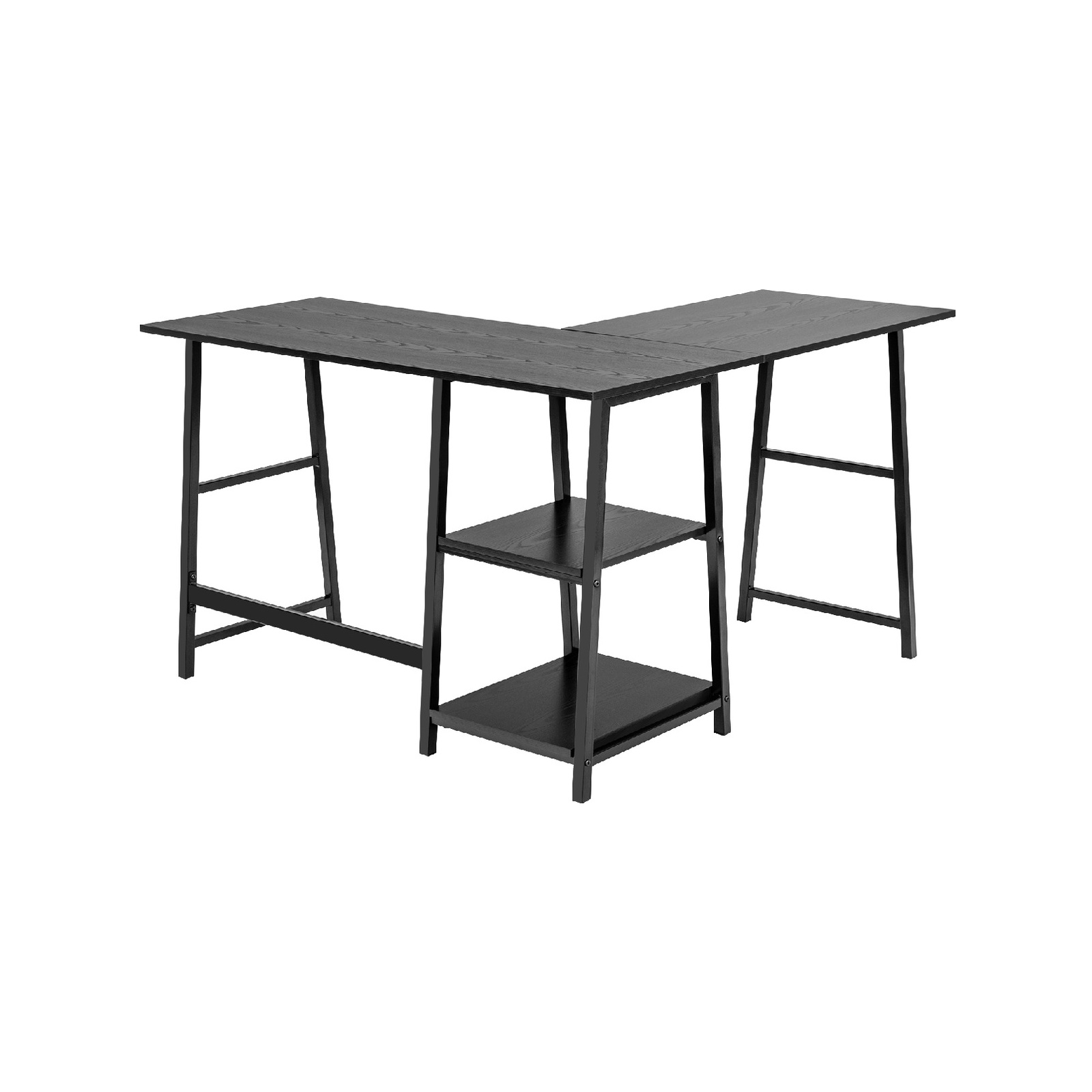 Costway LShaped Corner Office Computer Desk with Steel Frame Black