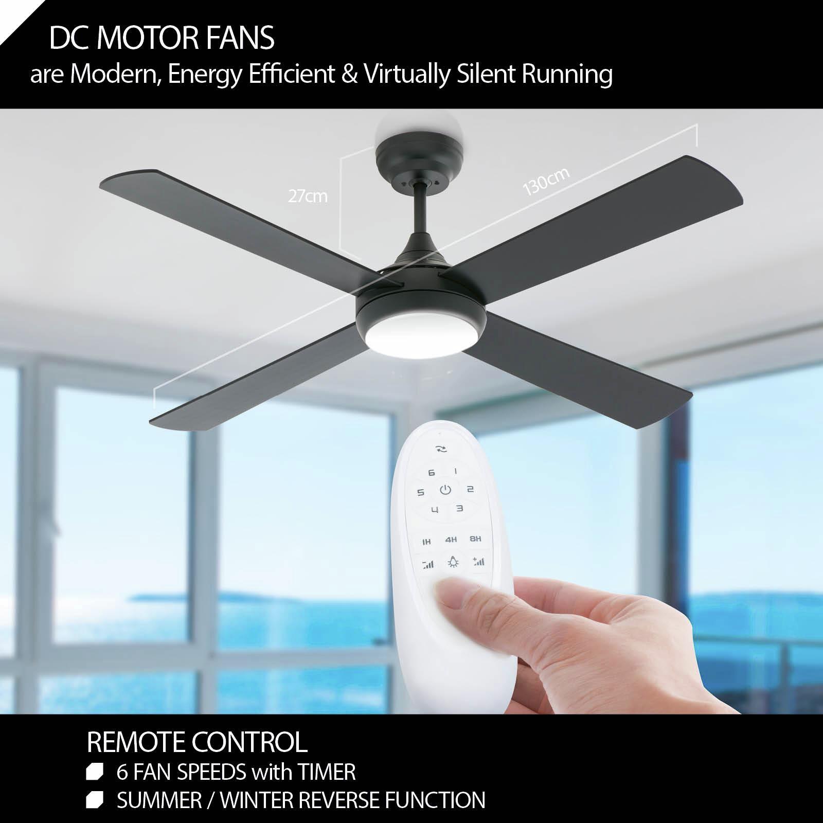 Arlec 130cm Black 4 Blade Boston II DC Ceiling Fan With CCT Light And Remote Bunnings Australia