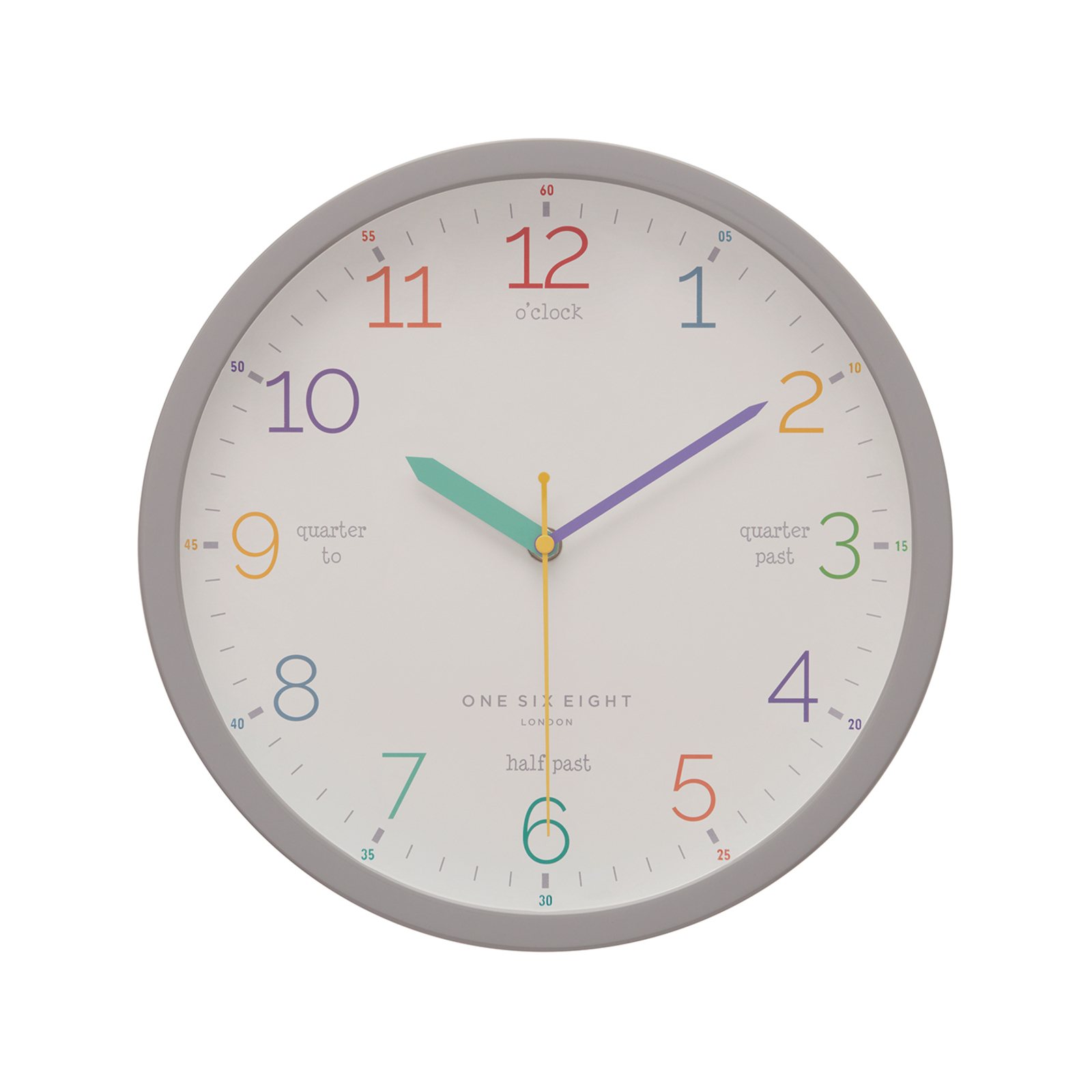 One Six Eight London Learn The Time Grey 30cm Silent Wall Clock