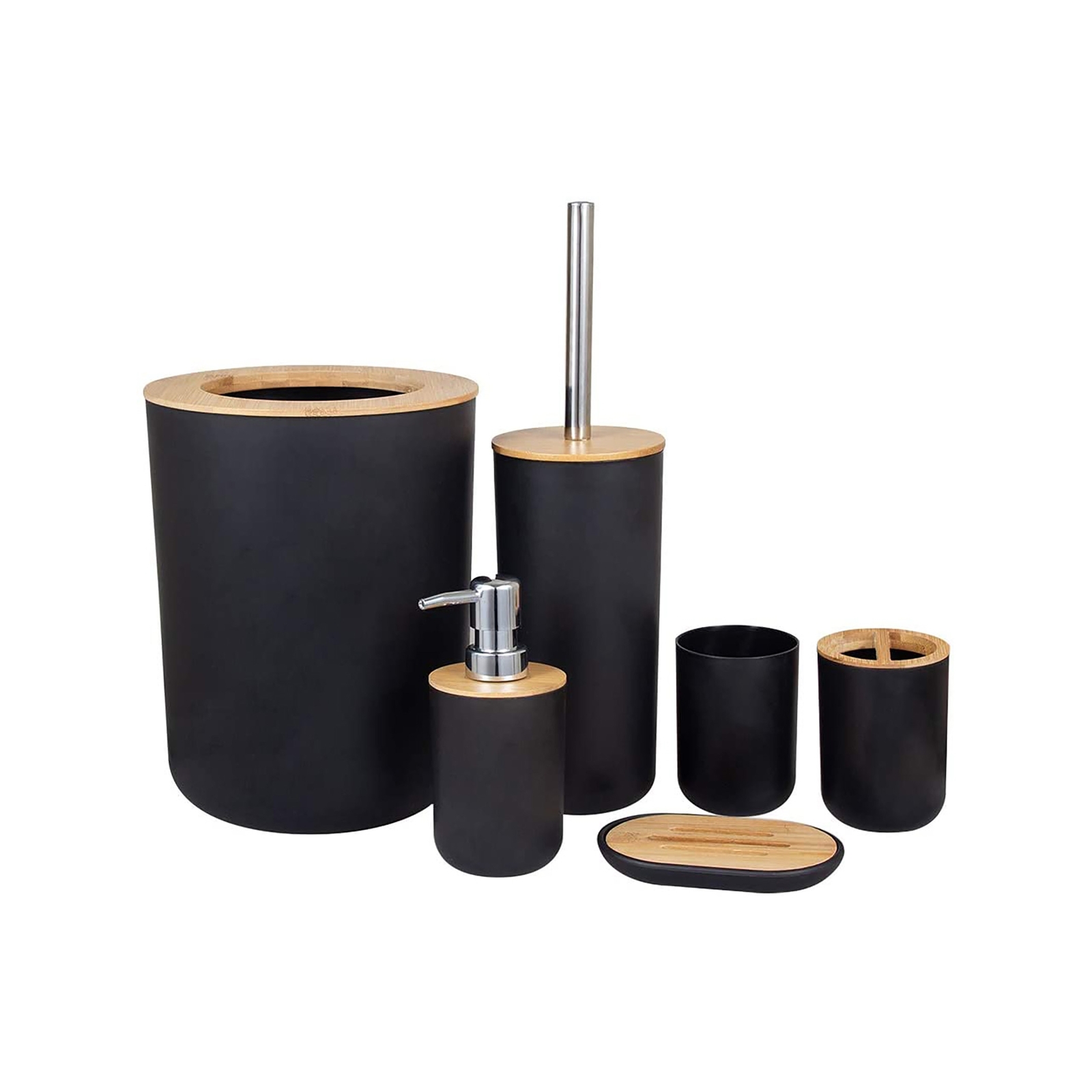 Estilo 6 Piece Black and Bamboo Bathroom Accessory Set Bunnings Australia