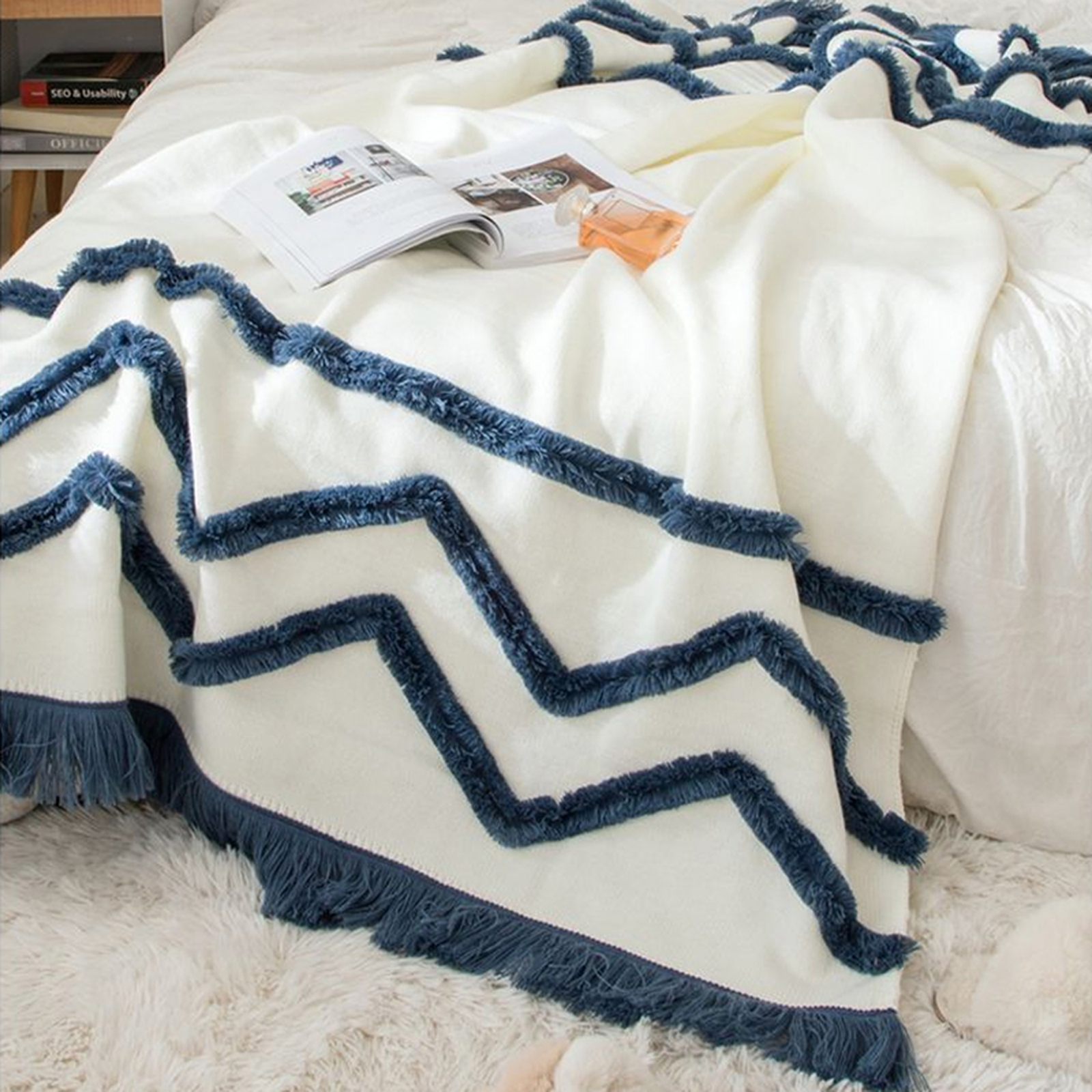 CottonMore Acrylic Knitted Blanket Tufted Tassel Bed Sofa Throw Rug ...