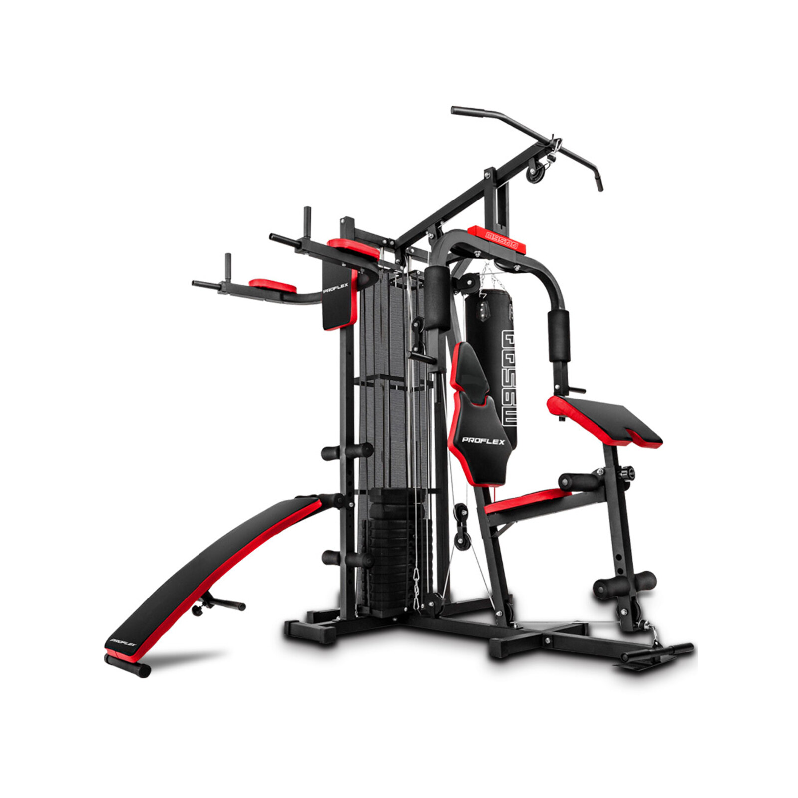 PROFLEX Red Multi Station Home Gym Set with 100lbs Plates & Boxing Bag ...