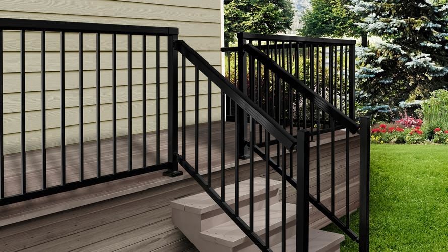 Stair balustrade system on deck.