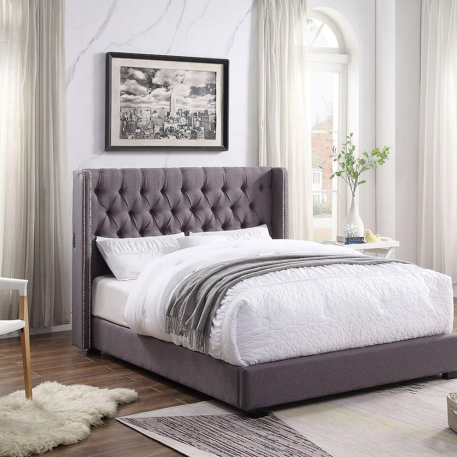 Bologna Premium Fabric Queen Bed Frame Grey - Bunnings Australia